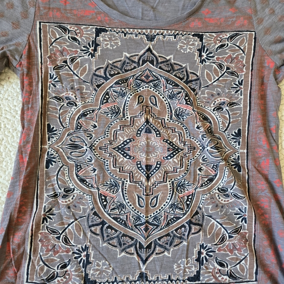 Lucky Brand Gray Patterned Long Sleeve Top - Picture 2 of 4